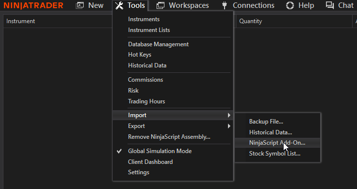 NinjaScript Import Dialog